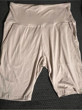 Beige High-Waist Bike Shorts